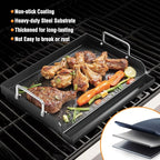 17" x 13" Nonstick Coating Cooking Griddle for Gas Grill, Universal Flat Top Plate Insert with Grease Groove and Removable Handles for Weber Charbroil Camp Chef/Gas Stove/Electric Flat Griddle