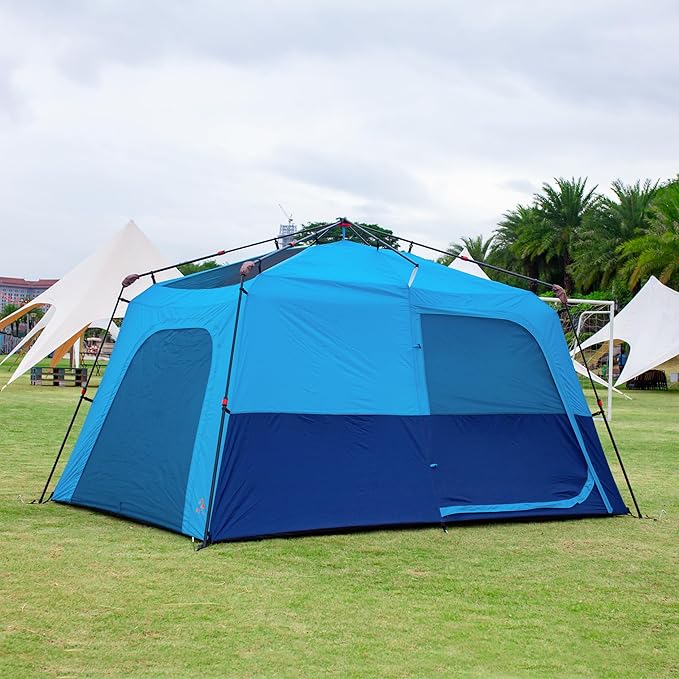 KTT Extra Large Tent 10-12-14 Person(A),Family Cabin Tents,2 Rooms,3 Doors and 3 Windows with Mesh,Straight Wall,Waterproof,Double Layer,Big Tent for Outdoor,Picnic,Camping,Family Gathering