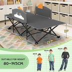 Slendor Toddle Cot, Toddler Portable Bed w/Cartoon Handrail, Blanket (5ft x 4ft), Folding Toddler Cots for Camping, Travel Bed, Extra Long Cot Length 56", Support 330 Lbs, Gray