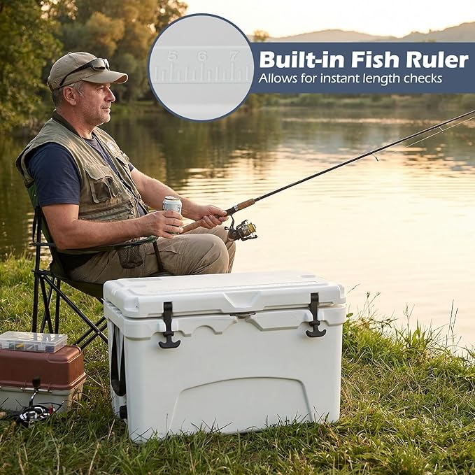 Goplus Hard Cooler, Insulated Ice Chest w/Portable Handles, Cup Holders, Ruler, Bottle Opener, 6 Day Ice Retention for Drink, Beverage, Camping, Fishing, Beach