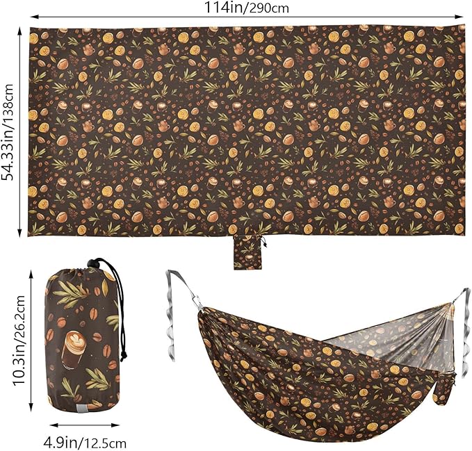 Cartoon Coffee Camping Hammocks with Portabl Carry Bag Hammock for Tree for Camping Travel Accessories