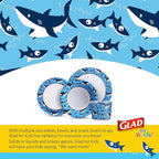 Glad for Kids 8.5 Inch Round Paper Plates, Cute Sharks Design, Heavy Duty Cut-Resistant and Soak-Proof Disposable Plates, Microwavable Kids Tableware for Meals, Parties, Snacks, 20 Count