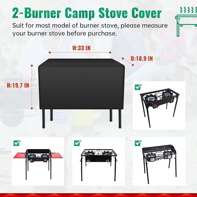 iCOVER Patio Cover for Camp Chef 2 Burners Stove, 600D Heavy Duty Stove Cover for Propane Double Burners Cooking Camping Stoves, Two Burners Stove Cover for Gas One, Outvita, Rovsun, Vivohome