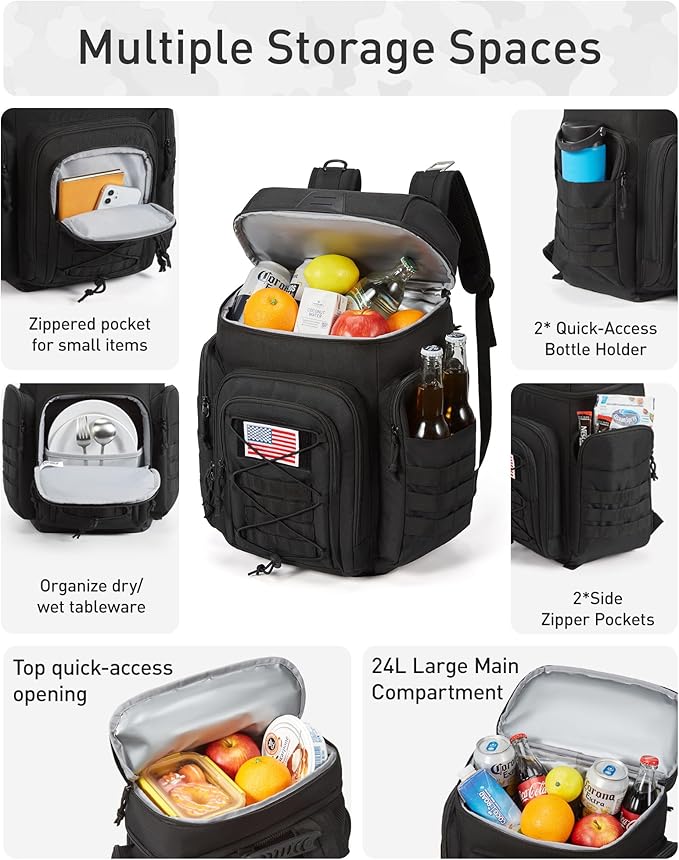 TOURIT 30L (42 Cans) Tactical Cooler Backpack – Military-Grade Insulated Back Pack with 16H Ice Retention, Leakproof Multi-Pocket Cooler Bag for Camping & Hiking, Featuring DIY Hook & Loop Panel