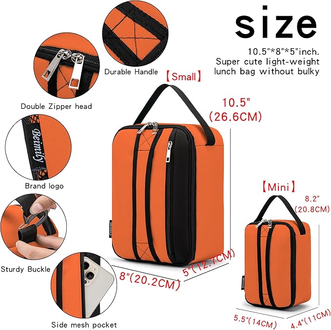 BEIMILY Lunch Box for Men Women Adults,Small Insulated Lunch Bag for Office Work Picnic,Reusable Portable Lunchbox,Soft Cooler Tote Bag(Orange)