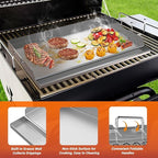 Skyflame 25"x16" Stainless Steel Griddle Plate for BBQ, Hibachi, Flat Top Grill with Even Heating, Grease Groove, Foldable Handles, Ideal for Charcoal/Gas Grills, Camping, Tailgating, Outdoor Cooking