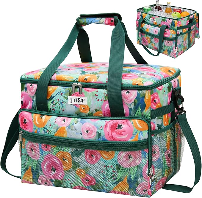Soft Cooler Bag Floral 40 Cans, Collapsible Insulated Large Lunch Bag for Women, Portable Storage for Camping Travel Picnic BBQ Beach