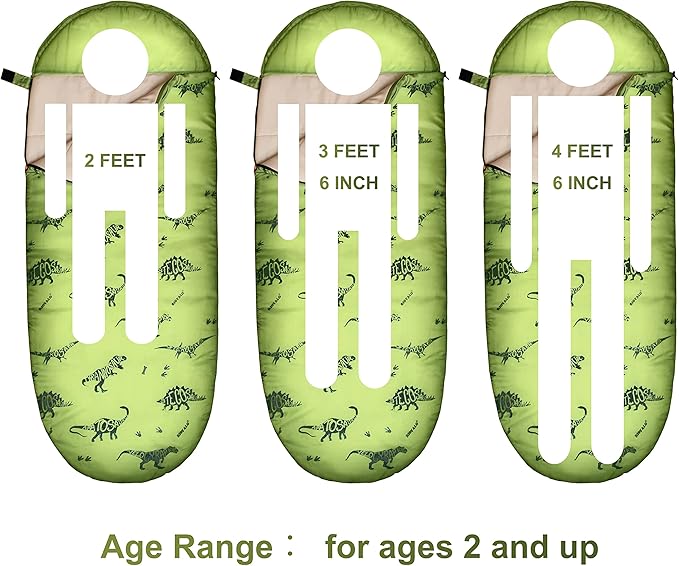 Kids Glow-in-The-Dark Dinosaur Sleeping Bag for Boys Camping Hiking - Machine Washable, Durable, Waterproof, Lightweight - Slumber Bag & Backpack 2 Pc Gift Set - Age 3-10 | 58" L X 27" W