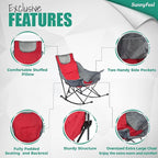 SUNNYFEEL Oversized Rocking Camping Chair, Fully Padded Patio Chair with Side Pocket, High Back Portable Lawn Recliner with Headrest, Outdoor Camp Rocker Chairs for Adults Heavy Duty 500 LBS Carry Bag