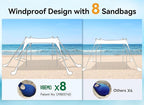 Beach Tent, Beach Canopy Sun Shade with UPF50+ UV Protection, 10x10ft, Includes 8 Sandbags, Sand Shovel, Ground Pegs & 4 Stability Poles, Pop Up Sun Shelter for Camping, Picnics, Backyard Fun