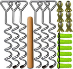 Heavy Duty Tree Stakes and Supports - 16" Spiral Metal Tree Stakes Kit - Reflective Nylon Rope - Thickened Straps - Quick Installation Stick - Chrome Finish