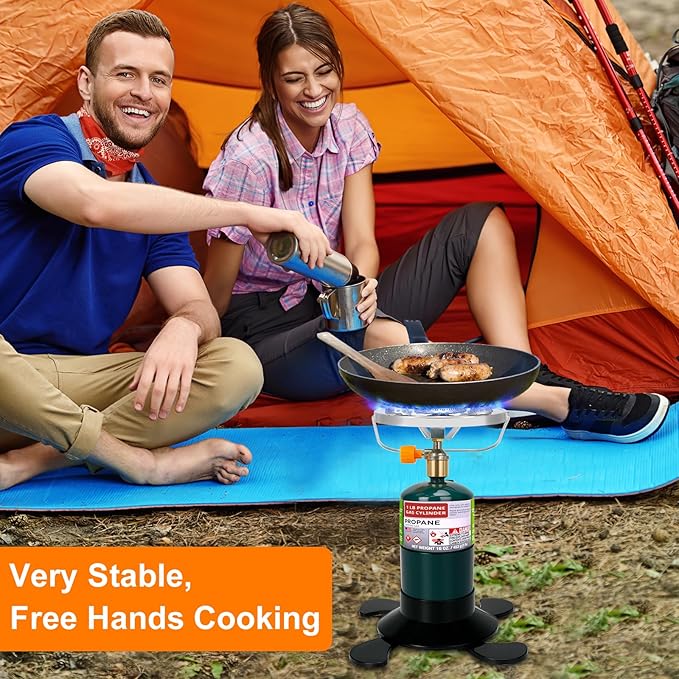 Camping Stove Propane Burner, Portable Camp Stove with Foldable Gas Tank Base, Adjustable Flame Backpacking Cooker for Camping, Small Single Burner Propane Stoves Kit for Hiking Tent Outdoor Cooking