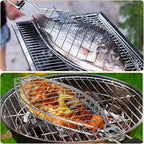 Fish Grill Basket, Heavy Duty Stainless Steel Grilling Basket with Removable Wooden Handle & Bonus Basting Brush, BBQ Accessories for Outdoor Camping Picnic, Cook Whole Fish, Seafood, Vegetables
