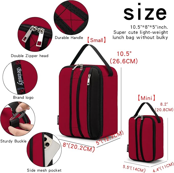 BEIMILY Lunch Box for Men Women Adults,Small Insulated Lunch Bag,Portable Refrigerated Lunch Box,Soft Insulated Tote Bag for Office Work Picnic with Comfort Handle and Removable Hand Strap(Red)