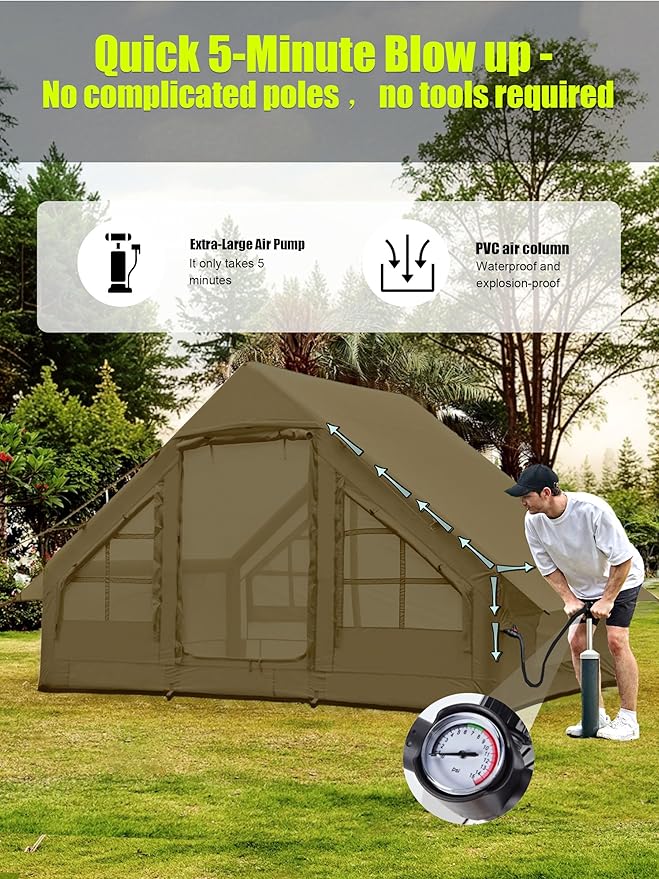 Inflatable Tents for Camping - Easy Blow Up Glamping Tent with Hand Pump, Waterproof PVC Air Inflatable Tent House for Family Weekend Camping