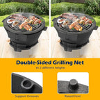 Happygrill Cast Iron Hibachi Charcoal Grill, Portable Japanese BBQ Grill w/ 12” Double-Sided Grate, Air Regulating Door & Fire Gate, Outdoor Tabletop Hibachi Grills for Camping, Picnic