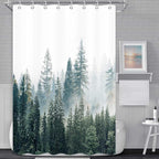 RV Shower Curtain Nature Forest Mountain Camper Shower Curtains for Travel Trailer Bathroom Woodland Tree Camping Bath Accessories Set with Hooks 47 x 64 Inches