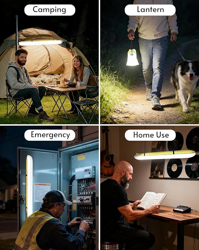 4000mAh Inflatable Solar Camping Lantern - 339 Lumens Ultra Bright 34” LED Light Tube & Power Bank, IP66 Waterproof USB-C Rechargeable Portable Tent Lamp for Hurricane, Power Outage, Survival Kits