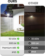 Clip On Solar Lights Outdoor, Motion Sensor Outdoor Lights, 92 LEDs 600LM Solar Fence Lights Outdoor Waterproof,Security Lights for Fence, Deck, Gutter (1, Clamp/White/6000K)