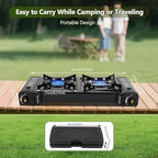 Double Burner Butane Stove, Butane Camping Stove Kit with Carrying Case, Portable Auto Ignition Camping Burner for RV, Apartments, Outdoor