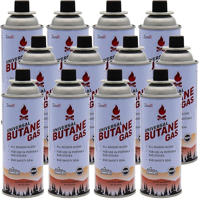 ZeroR Butane Fuel Canister Cartridge 13.4 fl oz (390 mL) | Compatible with Portable Camping Stoves and Torches