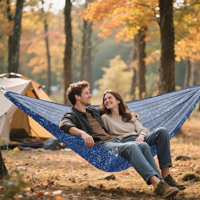 Dark Blue Leaves Hammocks Cloth Hammock for Camping Travel Accessories