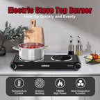 CUSIMAX Hot Plate for Cooking,1800w Double Infrared Burner,Portable Electric Stove with Adjustable Temperature Control,Ceramic Glass Hot Plate for Dorm Office Home Camp,Black Stainless Steel