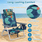 Goplus Beach Chair, Folding Backpack Beach Chairs for Adults with 5 Positions, Head Pillow, Cooler Bag, Towel Bar, Cup Holders, Sunbath Sling Tanning Lounge, Foldable Layout Camping Chairs