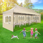 COBIZI Heavy Duty 10x30 Party Tent, Commercial 10x30 pop up Canopy for Parties Waterproof Gazebos with 8 Sidewalls, All Season Wind & Waterproof UPF50+,Stable Thickened Frame, Khaki
