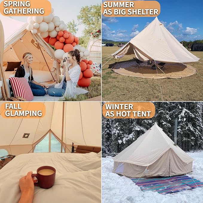 DANCHEL OUTDOOR B5PRO 4 Season Canvas Tent with Stove Jack Camping, Waterproof Bell Tent with AC Port Yurt All Year Living, Luxury Glamping for 4/6/8 Person Hunting Party, 13ft/16.4ft/20ft