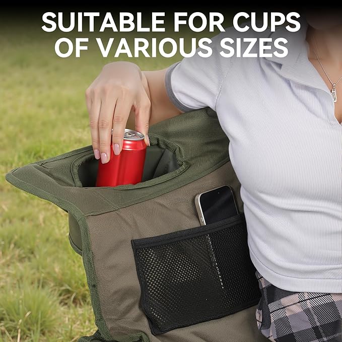 Double Camping Chair Oversized Padded Camping Chairs for Adults Folding Loveseat with Cup Holders and Side Pockets Heavy Duty Outdoor Lawn Chairs for Camping,Sports, Fishing,Beach,Green