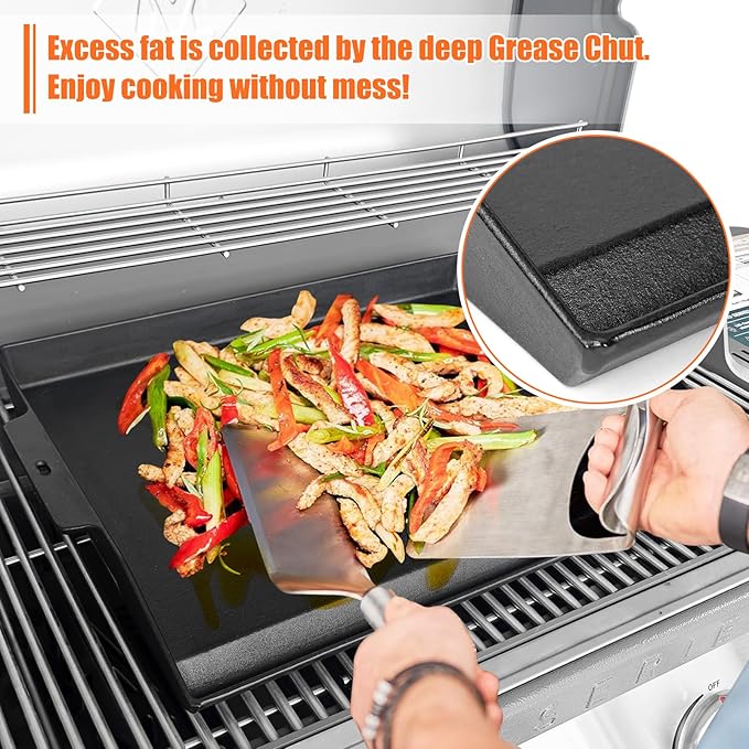 23" x 16" Cast Iron Griddle for Gas Grill and Stove Top, Universal Flat Top Plate with Extra High Sidewalls Nonstick Coating for Camping, Tailgating, Parties
