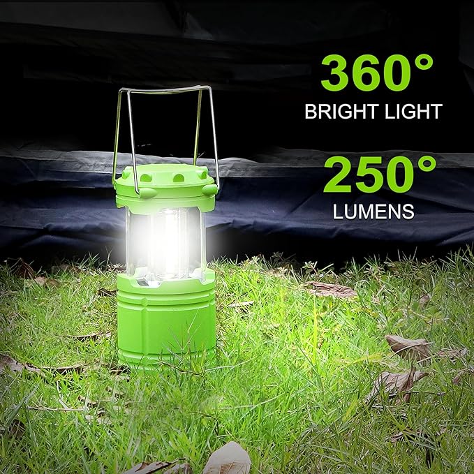 6-Pack Mini LED Green Camping Lanterns, Portable Camping Lights, Outdoor Handled Lamps, Essential Emergency Lights for Power Outages, Hiking, Hurricane