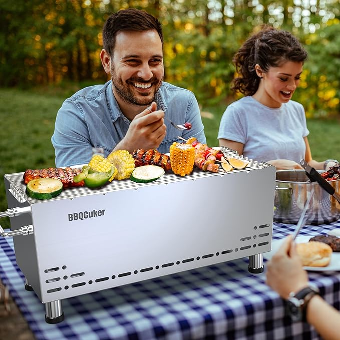 Portable Charcoal Grill,Heavy-Duty Stainless Steel Small BBQ Grill with Double-Layer Insulation Design,170 Sq. In. cooking Area,Tabletop Grill with Travel Bag for Outdoor Camping and Picnic