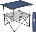 SUNNYFEEL Folding Camping Table- Collapsible Portable Beach Table with 4 Cup Holders & Carry Bags, Tailgate Table for Outdoor Excursion Picnic Hiking Fishing Travel Parties, Blue