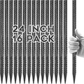 24 Inches Rebar Stakes(16pcs) Heavy Duty Straight Metal Ground Anchors with Chisel Point Ends for Timber,Concrete,Plant Support,Camping Tents,1/2 Inch Thickness Garden Stakes,Black