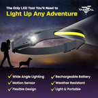 Tactical Headlight Rechargeable 230° Wide Beam LED Tactical Headlamp, Rechargeable USB-C Headlight with Motion Sensor, 350 Lumens, IPX4 Waterproof, Head lamp for Camping Essentials, Hiking, Running