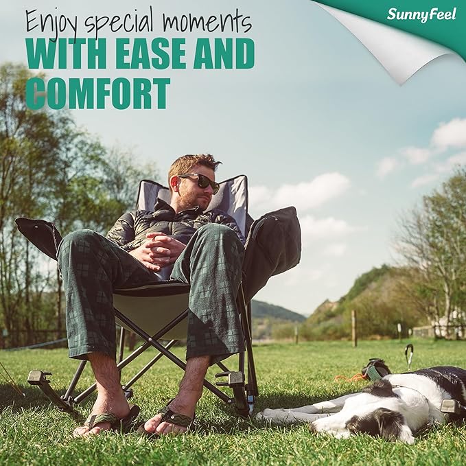 SUNNYFEEL Oversized Heated Rocking Camping Chair 2 Pack, Fully Padded Patio Chair with Side Pocket, High Back Portable Lawn Recliner with Carry Bag, Outdoor Rocker Chair for Adults Heavy Duty 500 LBS