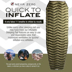NEAR ZERO Ultralight Inflatable Sleeping Pad – Compact 14.5 oz Air Pad 2" Thick, Quick Inflate with 11 Breaths, Durable Rip-Resistant Nylon – Ideal for Backpacking & Warm Weather, Green