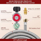 6 FT Propane Regulator Hose with Gauge, 0~30PSI Adjustable Propane Tank Regulator, 3/8" Female Flare Gas Grill Regulator for Weber Genesis Spirit Grill Blackstone 28”&36” Griddle