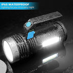LED Flashlight High Lumens USB Rechargeable Flashlight for Camping, Hiking, Walking, Powerful Emergency Flashlight with 4 Modes for Outdoor Use, Bright Flashlight with Sidelight Lantern