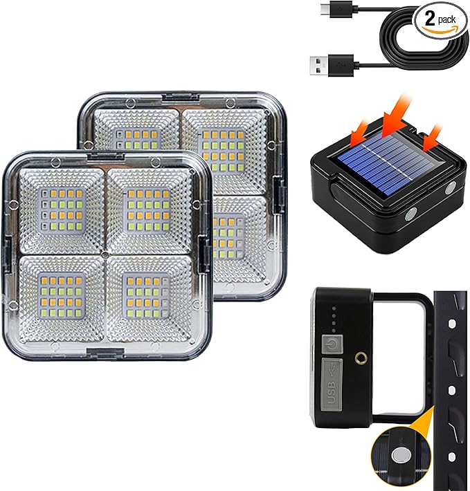 2 Pcs Portable LED Camping Light, USB Charging, Rechargeable, Black, 500 Lumen, Waterproof, Modern Style, Outdoor Use