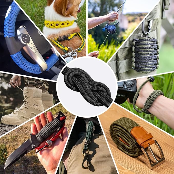 1200 Paracord Rope - 4.4mm 14 Strand Nylon Parachute Spool para Cord Lanyard for Outdoor Camping Survival Utility Tent Crafting DIY Projects Fishing Clothsline Bracelet - Black 500FT