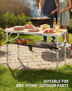 Outvita Folding Table, 3FT Aluminum Camping Table with Storage Adjustable Height Picnic Table Lightweight for Carring Outdoor Party Events Beach