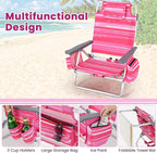 Goplus Beach Chair, Folding Backpack Beach Chairs for Adults with 5 Positions, Head Pillow, Cooler Bag, Towel Bar, Cup Holders, Sunbath Sling Tanning Lounge, Foldable Layout Camping Chairs