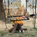 REDCAMP Swing Campfire Grill Stand - Collapsible Campfire Cooking Rack with 6 Hooks & Iron Grill Grate, Portable Dutch Oven Hanger for Outdoor Camping, Cookware, Bonfire, Rectangle