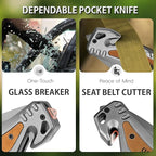 NedFoss DA169 Pocket Knife for Men Women, 4 in 1 Pocket Folding Tactical Knives, Survival Knife with Seat Belt Cutter, Glass Breaker, Bottle Opener Camping Knives, Cool Hunting knife for Men Knives, Mens Stocking Stuffers Fathers Day Gift for Dad (Grey)
