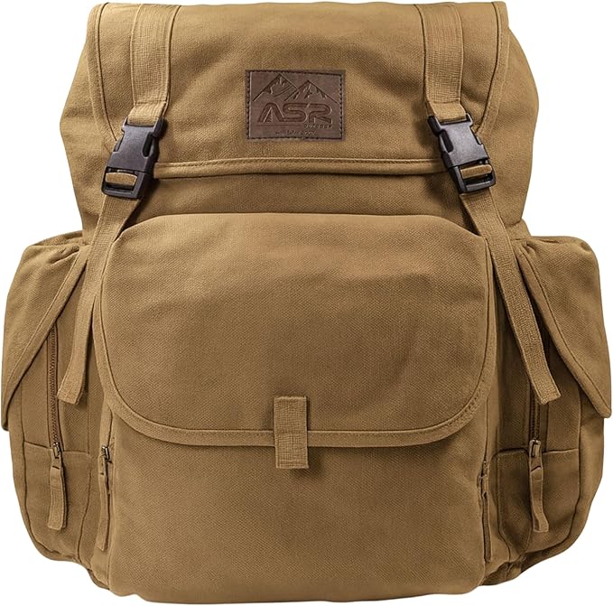 ASR Outdoor 30L Heavy Stitch Gold Panning Backpack Camping Canvas Rucksack, Khaki