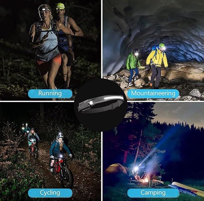 Tactical Headlight Rechargeable 230° Wide Beam LED Tactical Headlamp, Rechargeable USB-C Headlight with Motion Sensor, 350 Lumens, IPX4 Waterproof, Head lamp for Camping Essentials, Hiking, Running