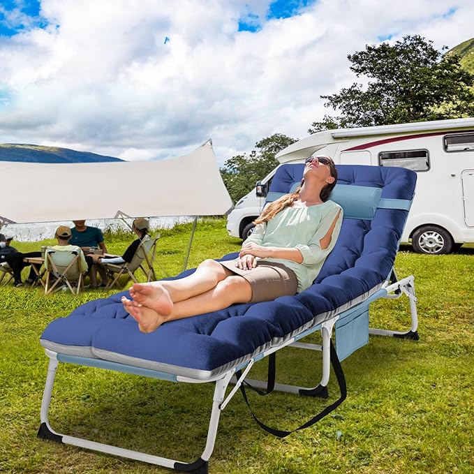 DoCred Heavy Duty XXL Tanning Chair with Face Hole&Mat, Oversized 5-Position Folding Chaise Lounge Chairs for Outside, Portable Beach Lounge Chair for Outdoor Sunbathing Beach Pool Lawn Camping